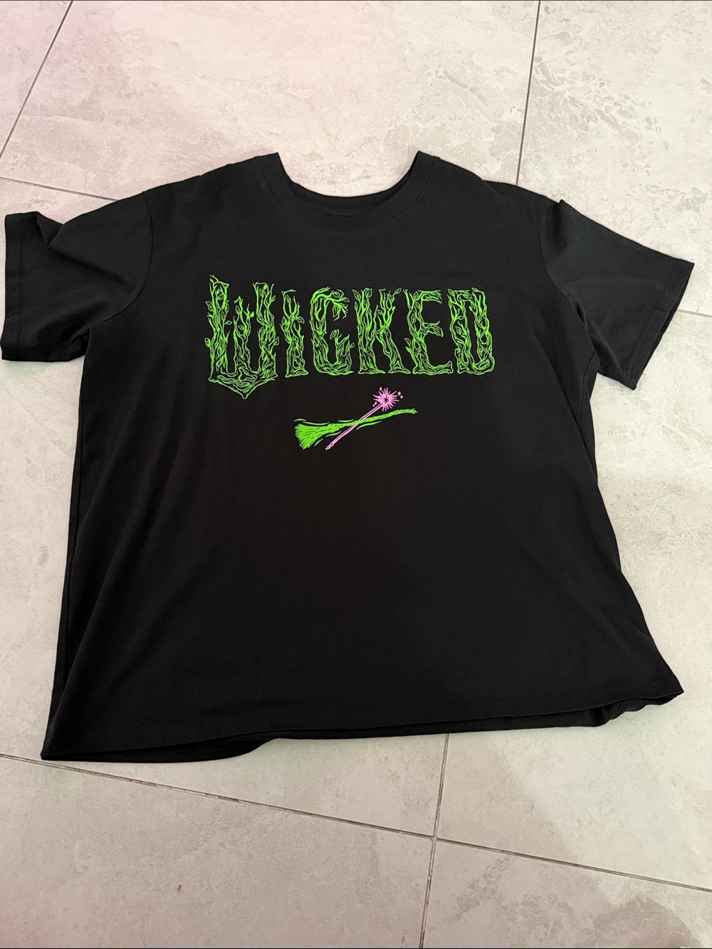 Universal Black Tee with Neon Green 'WICKED' Graphic and Pink Accent
